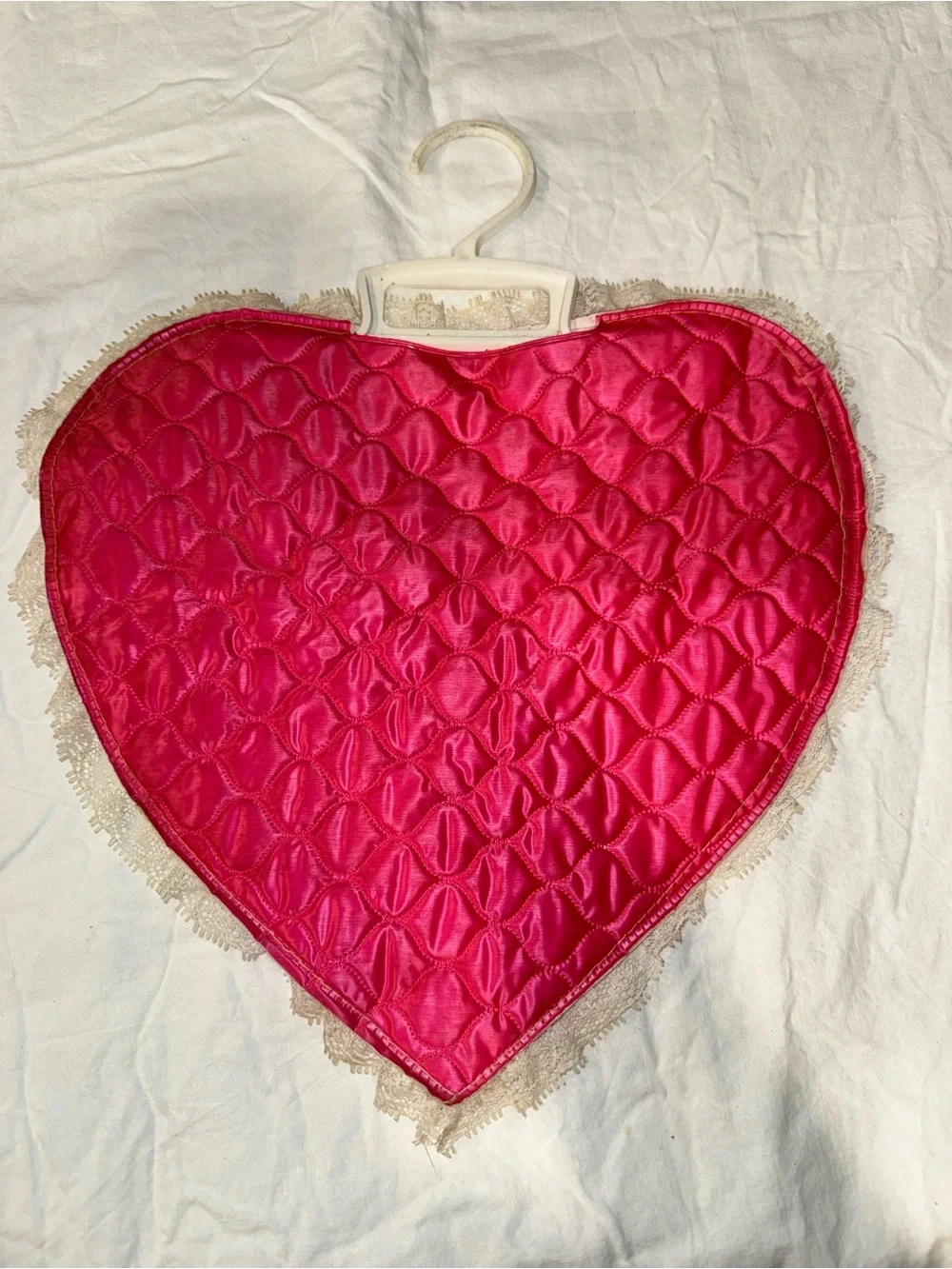 Vintage Pink plastic Lace Heart Sachet Hanging Pouch for lingerie hosery storage
